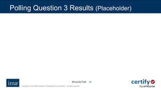 #InsideTalk
Copyright © 2020 IMA® (Institute of Management Accountants). All rights reserved.
4444
Polling Question 3 Results (Placeholder)
 