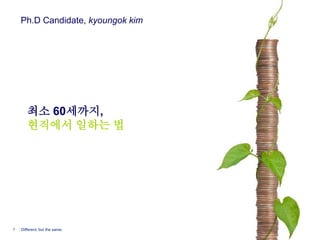 Ph.D Candidate, kyoungok kim




       최소 60세까지,
       현직에서 일하는 법




1   Different, but the same        © 2009 Deloitte Anjin LLC
 
