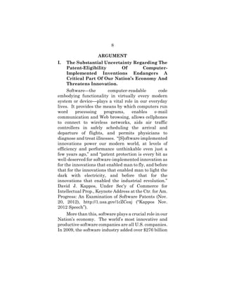 8
ARGUMENT
I. The Substantial Uncertainty Regarding The
Patent-Eligibility Of Computer-
Implemented Inventions Endangers A...