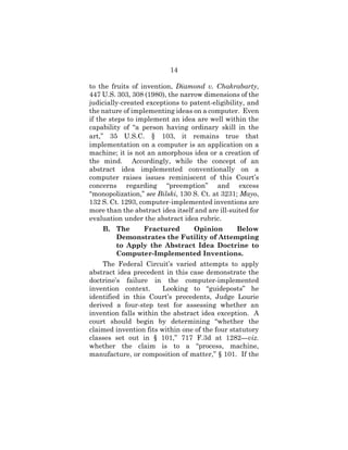 14
to the fruits of invention, Diamond v. Chakrabarty,
447 U.S. 303, 308 (1980), the narrow dimensions of the
judicially-c...