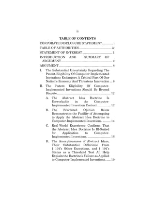 ii
TABLE OF CONTENTS
CORPORATE DISCLOSURE STATEMENT.............i
TABLE OF AUTHORITIES.......................................