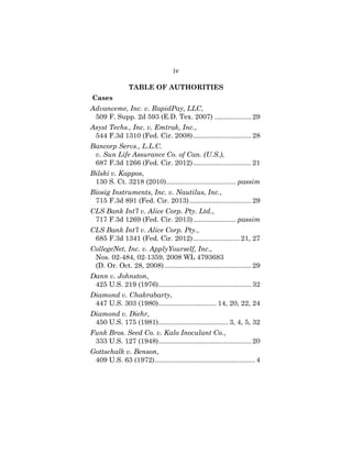iv
TABLE OF AUTHORITIES
Cases
Advanceme, Inc. v. RapidPay, LLC,
509 F. Supp. 2d 593 (E.D. Tex. 2007) ................... 2...
