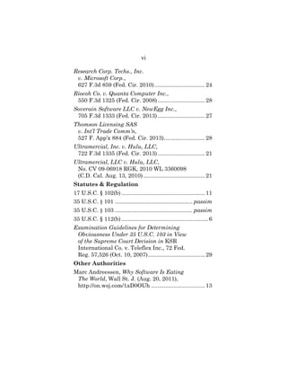 vi
Research Corp. Techs., Inc.
v. Microsoft Corp.,
627 F.3d 859 (Fed. Cir. 2010)................................ 24
Riocoh...