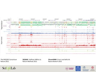 The	ENCODE	Consortium	
Nature	2012	
SEGWAY:	Hoffman	MM	et	al.	
Nature	Methods	2012	
ChromHMM:	Ernst	J	and	Kellis	M.	
Nature	Biotech	2010	
 