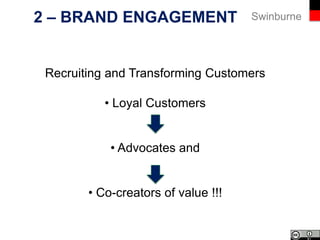 Swinburne
‘Products live on shelves,
brands live in people’s minds’.
David Ogilvy
1 – BRAND AWARENESS
 