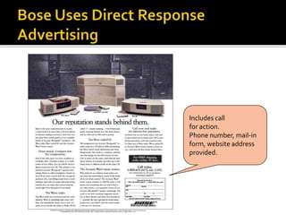 Includes call
for action.
Phone number, mail-in
form, website address
provided.
 