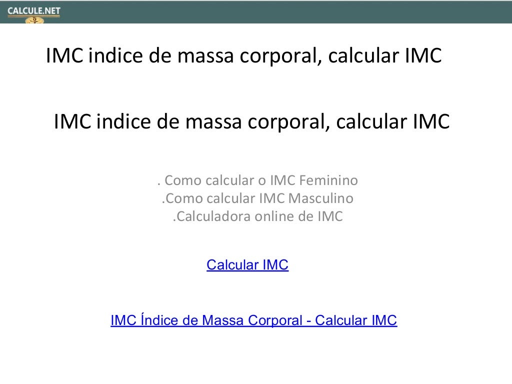 IMC ndice De Massa Corporal Calcular IMC