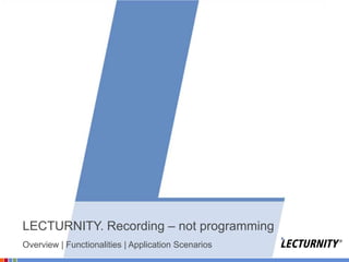 LECTURNITY. Recording – not programming Overview | Functionalities | Application Scenarios 
