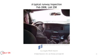A typical runway inspection
                   Feb 2008, LAX 25R




                                Source: http://www.youtube.com/watch?v=dFFr50wWKOY




INSIGHT SRI     All Rights Reserved © 2011, Iain McCreary and Insight SRI            12
 
