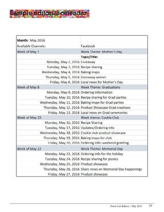 Sweet List Bakery May 2015 53
Sample editorial calendar
 