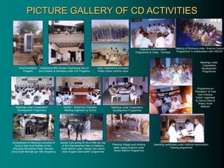 PICTURE GALLERY OF CD ACTIVITIES
Urea Treatment to encrease
Paddy Straw nutritive value
Rural Sanitation
Program
Celebrating Milk Society Cleanliness Day on
2nd October at Societies under ICD Programs
Sankar Cow giving 25 ltrs of Milk per day
of Shri Rameshbhai Patel of Haldharu
Dudh Mandli under “Sankar Gav dwara
Ghar-Angane Samruddhi” programme
Achievement of Veterinary activities of
Sumul, Desi-Surti Buffallo of Shri.
Dhirubhai Bhanabhai Patel, Member,
Umra Dudh Mandali got 18th pregnency
Auditor - Supervisor Sankalan
Meeting organised by Sumul
Meeting of Womens under “Anemia Control
Programme” in colloboration with UNICEF
Objective Determination
Programme at Velda , Tal-Nizar
Meetings under Cooperative
Development Programme
Meetings under Cooperative
Development Programme
Meetings under
Cooperative
Development
Programme
Planning Village rural drinking
water supply scheme under
Sector Reform Programme
Ghaschara Biyaran
Programme on
“Plantation” & Free
Eye Checkup
Camp” organised
by Sumul Dairy &
Rotary Surat
Midtown
Awarding certificates under Artificial Insemination
Training programme
 