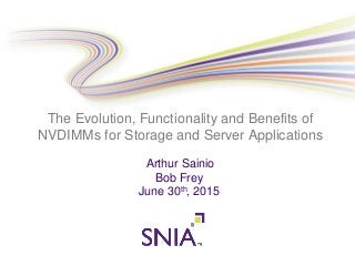 PRESENTATION TITLE GOES HERE
The Evolution, Functionality and Benefits of
NVDIMMs for Storage and Server Applications
Arthur Sainio
Bob Frey
June 30th, 2015
 
