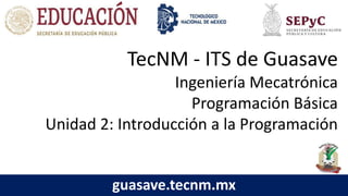 TecNM - ITS de Guasave
Ingeniería Mecatrónica
Programación Básica
Unidad 2: Introducción a la Programación
guasave.tecnm.mx
 