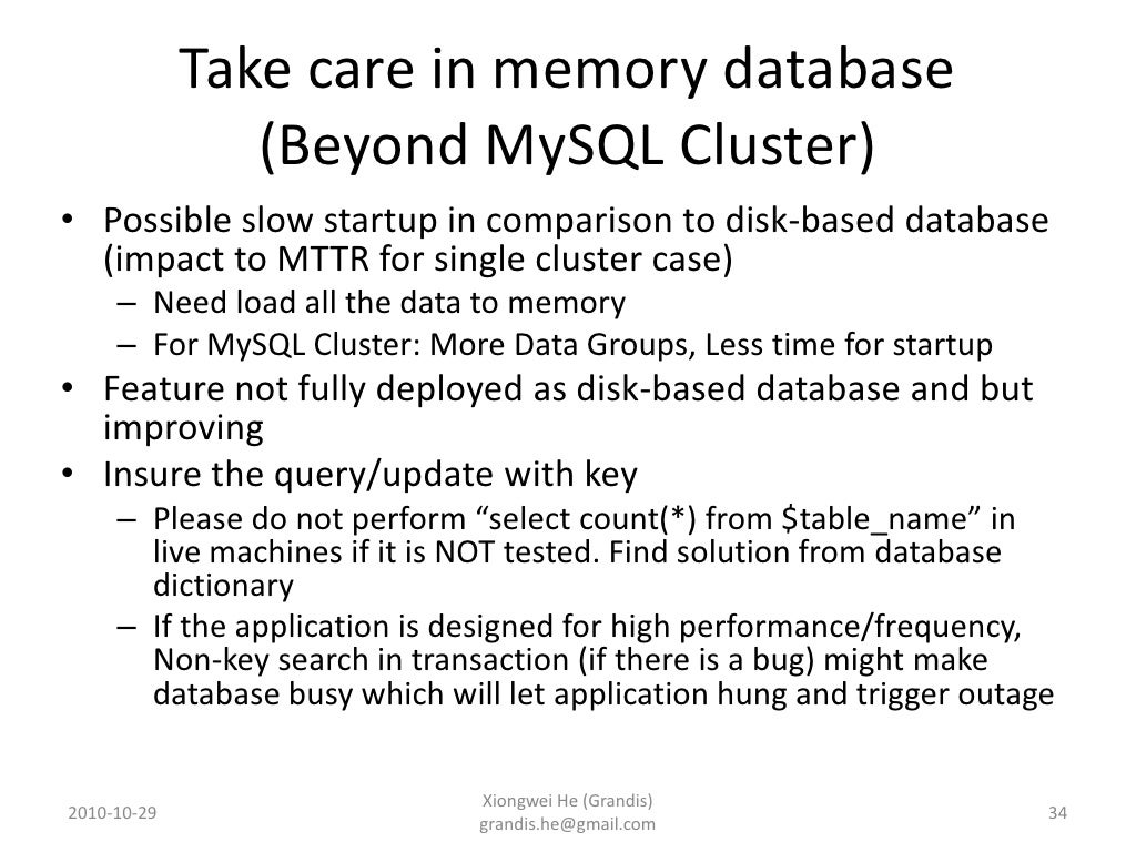 In-memory Database and MySQL Cluster