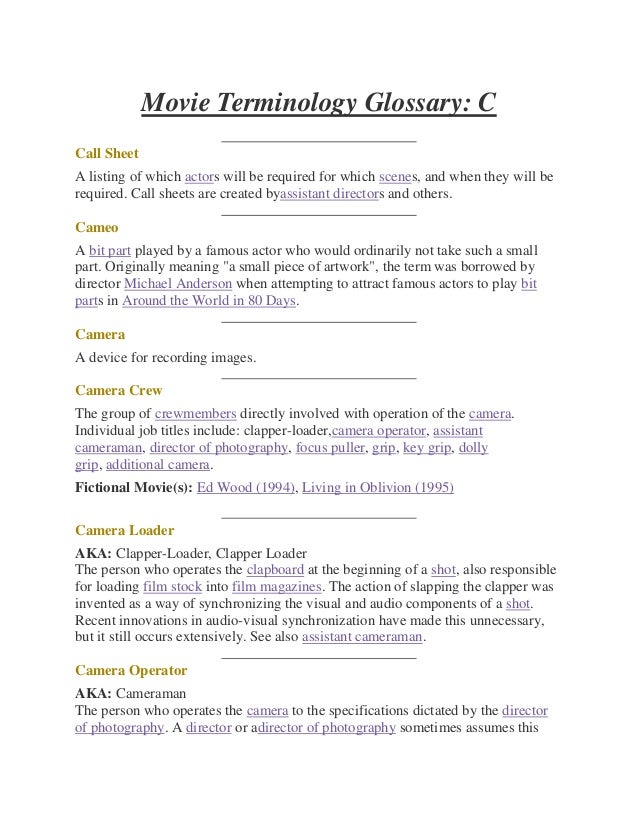 IMDB Movie Terminology Glossary