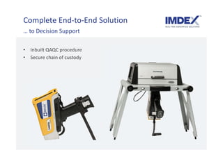 Complete End-to-End Solution
• Inbuilt QAQC procedure
• Secure chain of custody
… to Decision Support
 