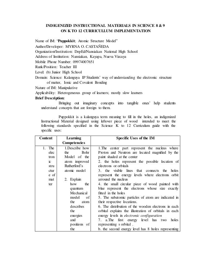 Indigenized Instructional Material for Science 8 & 9