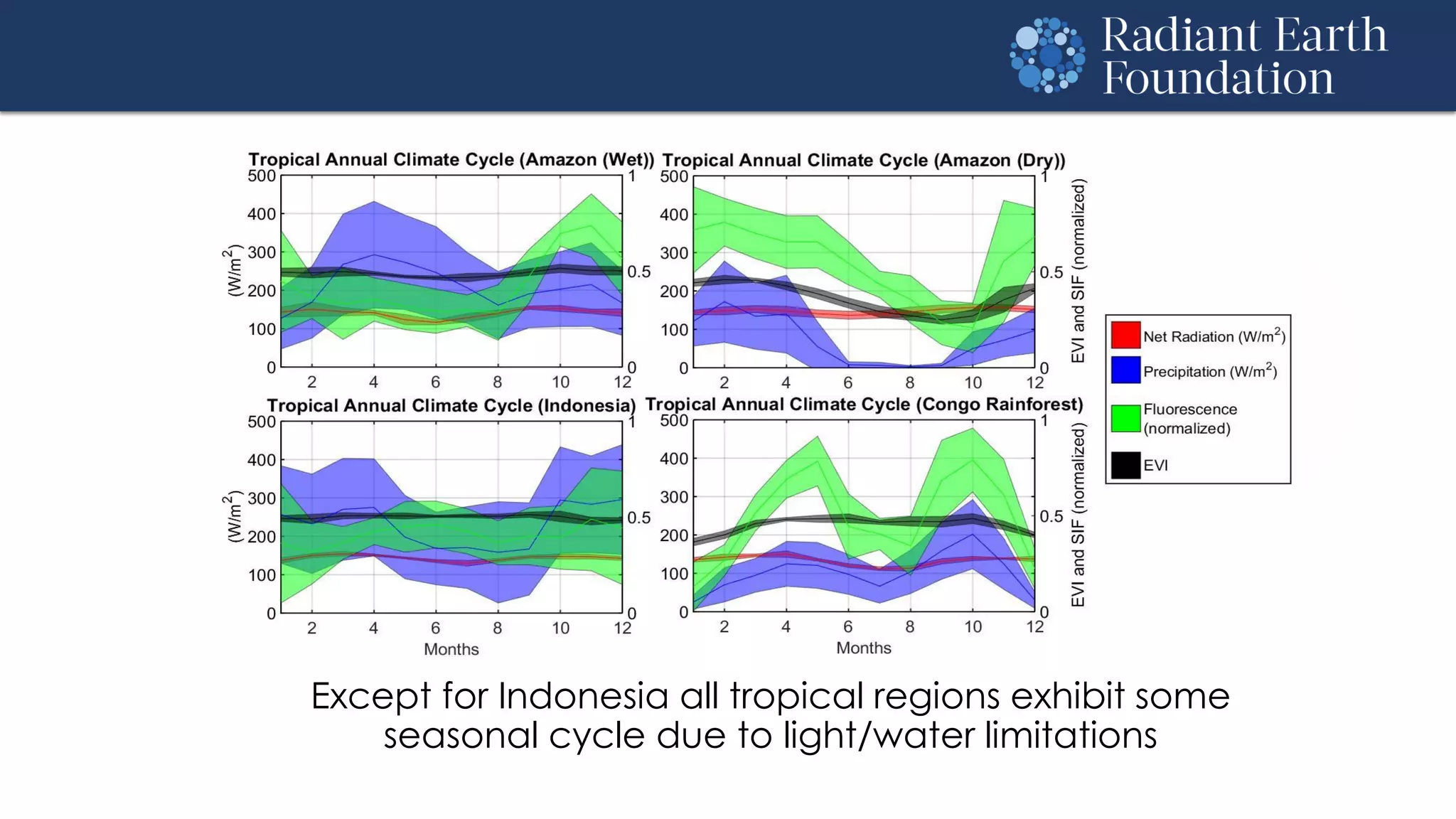 Except for Indonesia all tropical regions exhibit some
seasonal cycle due to light/water limitations
 