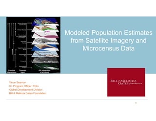 Modeled Population Estimates
from Satellite Imagery and
Microcensus Data
Vince Seaman
Sr. Program Officer, Polio
Global Development Division
Bill & Melinda Gates Foundation
1
 