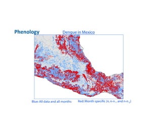 Blue: All data and all months Red:Month specific (n,n-n-1 and n-n-2)
Phenology Dengue in Mexico
 
