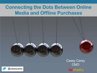 Exploring the Business Value of Cross-
ChannelAttribution and Optimization
August 26, 2013
for
Connecting the Dots Between Online
Media and Offline Purchases
Casey Carey
CMO
@caseycarey
 