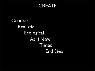 CREATE

Concise
  Realistic
     Ecological
        As If Now
             Timed
                End Step
 