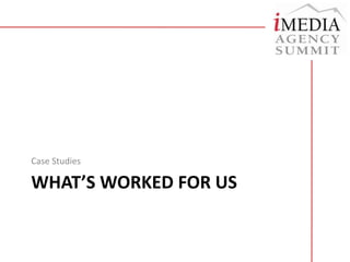 The client evolutionSocial Media Presence(FB, Twitter, LinkedIn, Blogs)2011+Acquisition / Traffic Generation (Search & Display Media)Integrated Campaigns & Social Conversations (360 approach, mobile, customer support, reputation management, ecommerce)2009-20102010-2011Brand Campaigns & Product launches (micro-sites)2005-20081999 – 2005Establishing a presence (Websites)