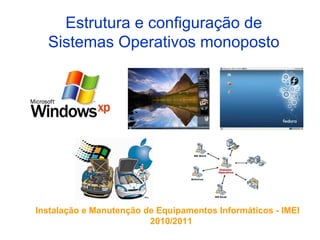 Estrutura e configuração de
  Sistemas Operativos monoposto




Instalação e Manutenção de Equipamentos Informáticos - IMEI
                         2010/2011
 