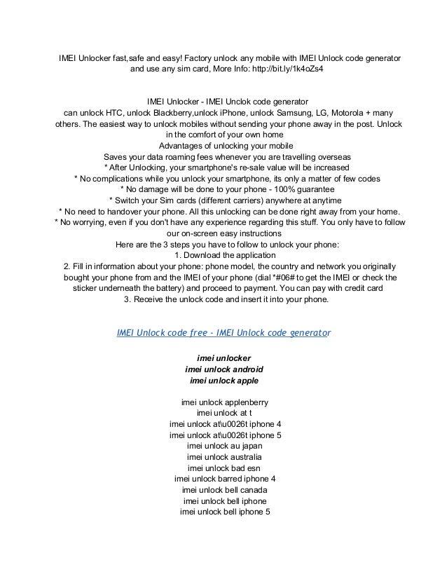 Imei unlocker Free IMEI Unlock code generator