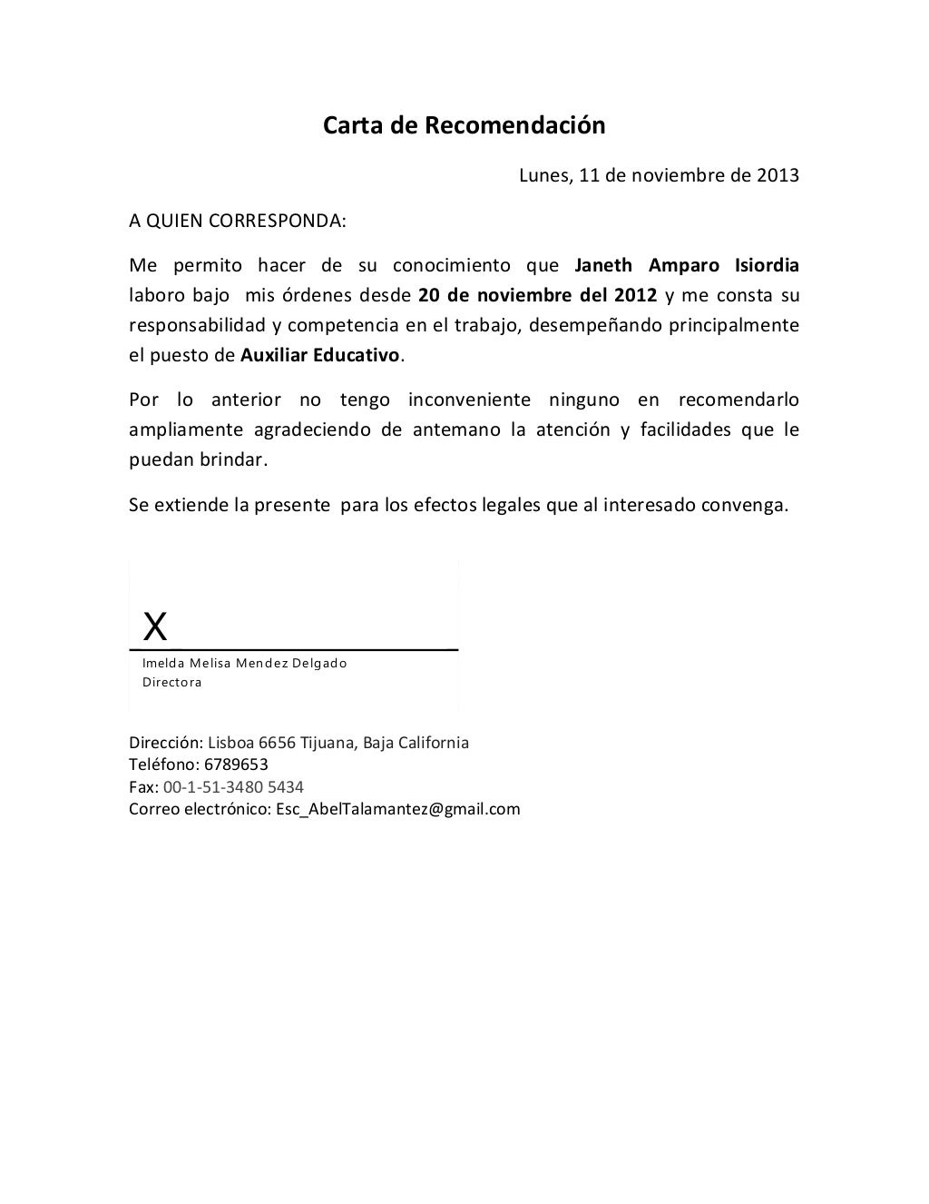 imelda melisa m 233 ndez delgado carta de recomendacion carta de recomendacion para trabajo