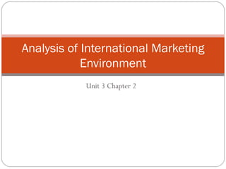 Analysis of International Marketing
            Environment
            Unit 3 Chapter 2
 
