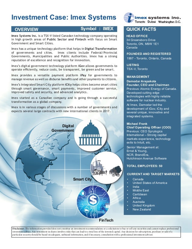 Investment Case Imex Systems