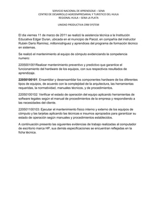 Imforme mantenimiento paicol