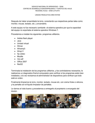 Imforme mantenimiento paicol