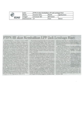 PTPN III Akan Kembalikan LPP Jadi Lembaga Riset