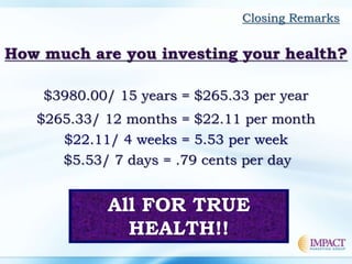 $22.11/ 4 weeks = 5.53 per week
All FOR TRUE
HEALTH!!
 