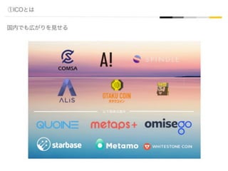 ①ICOとは
国内でも広がりを見せる
以下母体は海外	
 