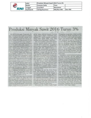  Produksi Minyak Sawit 2016 Turun 3%