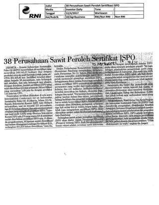 38 Perusahaan Sawit Peroleh Sertifikasi ISPO