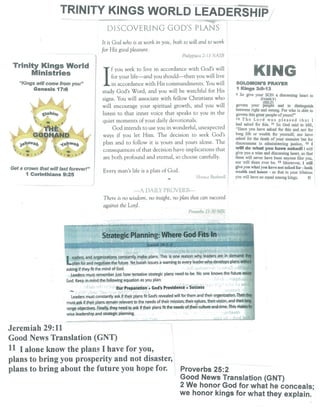 Trinity Kings World Leadership: Discovering God's Plans