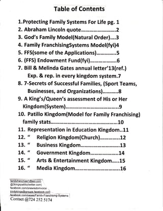 Table of ContentC
1. Prgtecting Family Systems For Life pg. 1
2. Abraham Lincoln quote.................. .......2
3. God's...