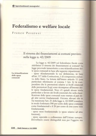Federalismo e welfare locale