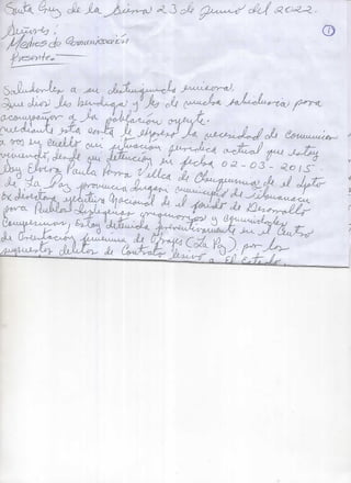 Carta de Elvira Parra, detenida siete años por caso Fondioc