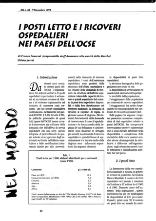 I posti letto e i ricoveri ospedalieri nei paesi dell'OCSE