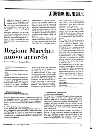 L'accordo quadro fra i presidi di riabilitazione e la regione Marche. 1999