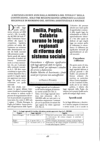 Leggi regionali sui servizi sociali di Emilia Romagna, Puglia e Calabria
