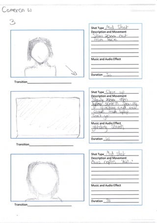 Co,nneran l,J
n_
u)
Transitio
Transition
Shot b
Descri ption and Movement
Music and Audio Effect
Duration '$.:.
Shot Type Co>e- &
Descri ption and Move nt
Music nd Audio
Duration
"j
Shot Typ
Description a Movement
I 1
Music and Audio Effect
Duration ?*l
Transit
I
&
,s,.i
t
,}
q!
}
*t'L,
6
ffi
ffi T
l,
l-,
t-$
I
tF)onl l- r.rn
d
'i
 