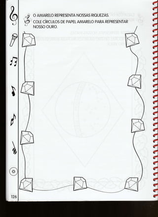 O AMARELO REPRESENTA NOSSAS RIQUEZAS.
&
F
ndJ
r coLE cincutos DE pApEL AMARELo pARA REpRESENTAR
NOSSO OURO.
 
