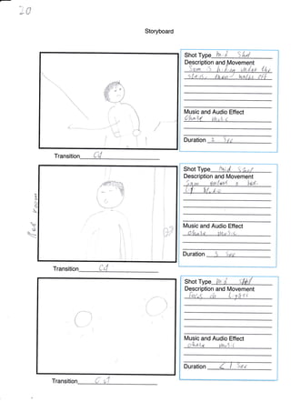 70
Storyboard



t
s
d

Transitio
Tran c
Shot lrn; /^n
Description and nt
;S
-a
1 t,4;t {h,lryt 0Ff
Music and Audio Effect
v )"/t '( : il. l: ,,
Duration L 5
I
Shot
Description and Moveme
W.
Music and Audio Effect
.e4n^sa itAt );C
Duration s
r.l
Shot
Description and Movement
L,
Music and Audio Effect
c/l^43,4
Duration
ttluA;(
Transitio 6
-;.

)
(
YI
i.*>r
1
,r1

;
'/.'
 