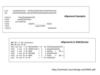 Alignment ExamplesAlignments in SAM formathttp://samtools.sourceforge.net/SAM1.pdf